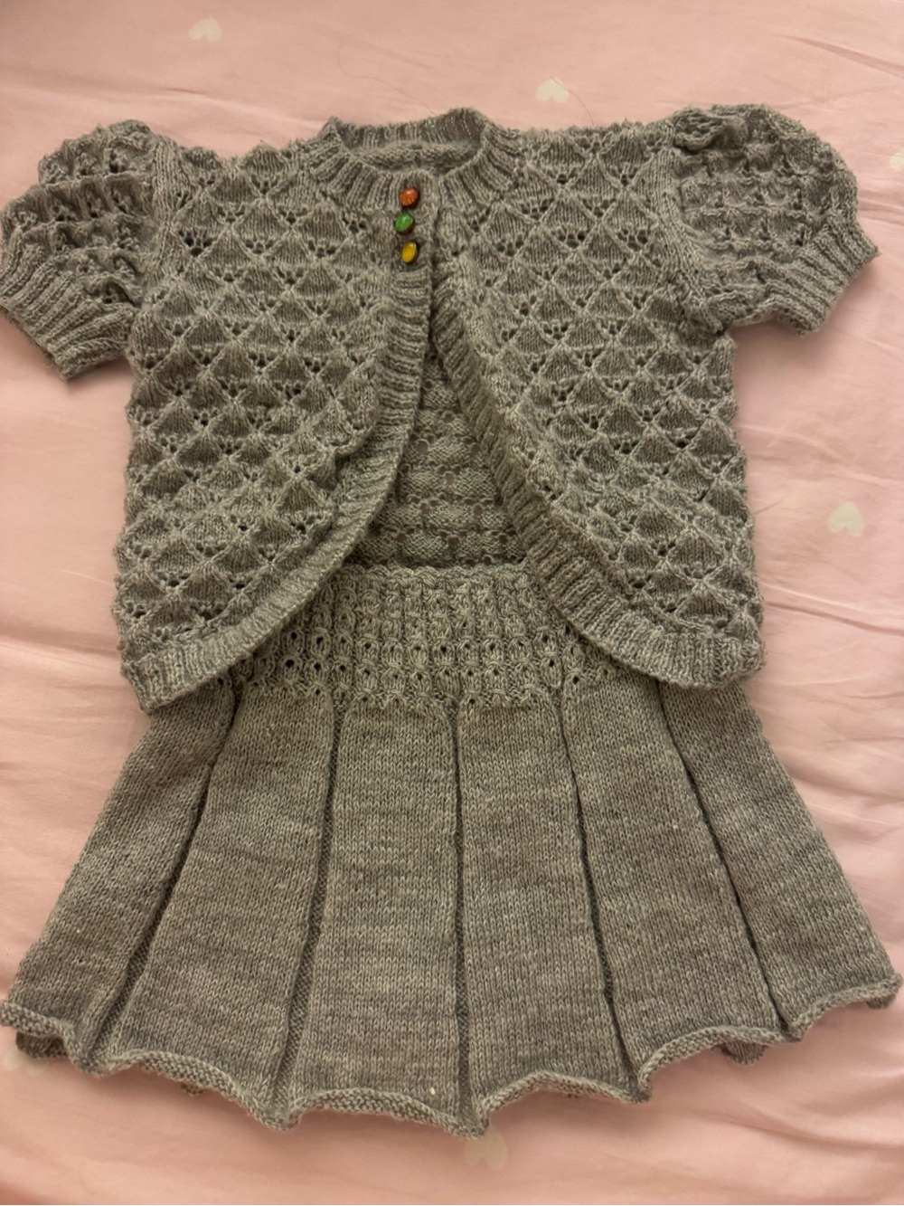 Handmade Knit Cardigan and Skirt Set